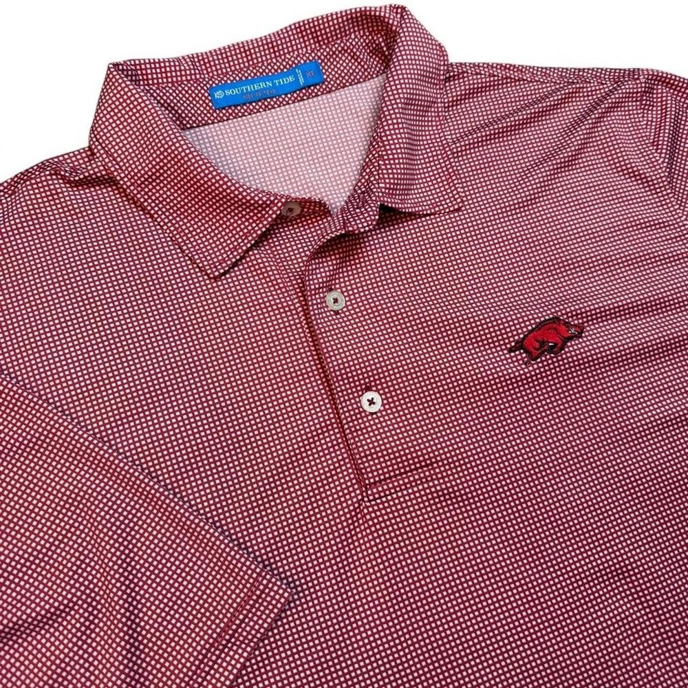 Southern Tide Arkansas Razorbacks red white checkered preppy golf polo shirt XL